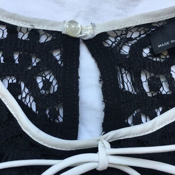 Zara M black lace long sleeve crop top white bow tie lacy shirt blouse witchy​ - Picture 10 of 15